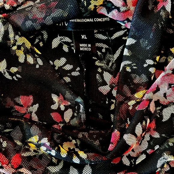 INC International Concepts Floral-Print Mock-Neck Ruched Mesh Dress Size XL - Picture 12 of 16